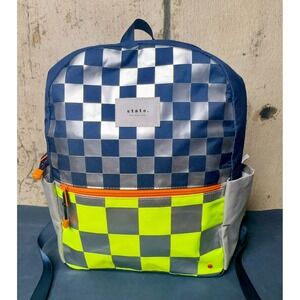 STATE Kane Kids Double Pocket Metallic Checkerboard Backpack Adjustable Full Zip